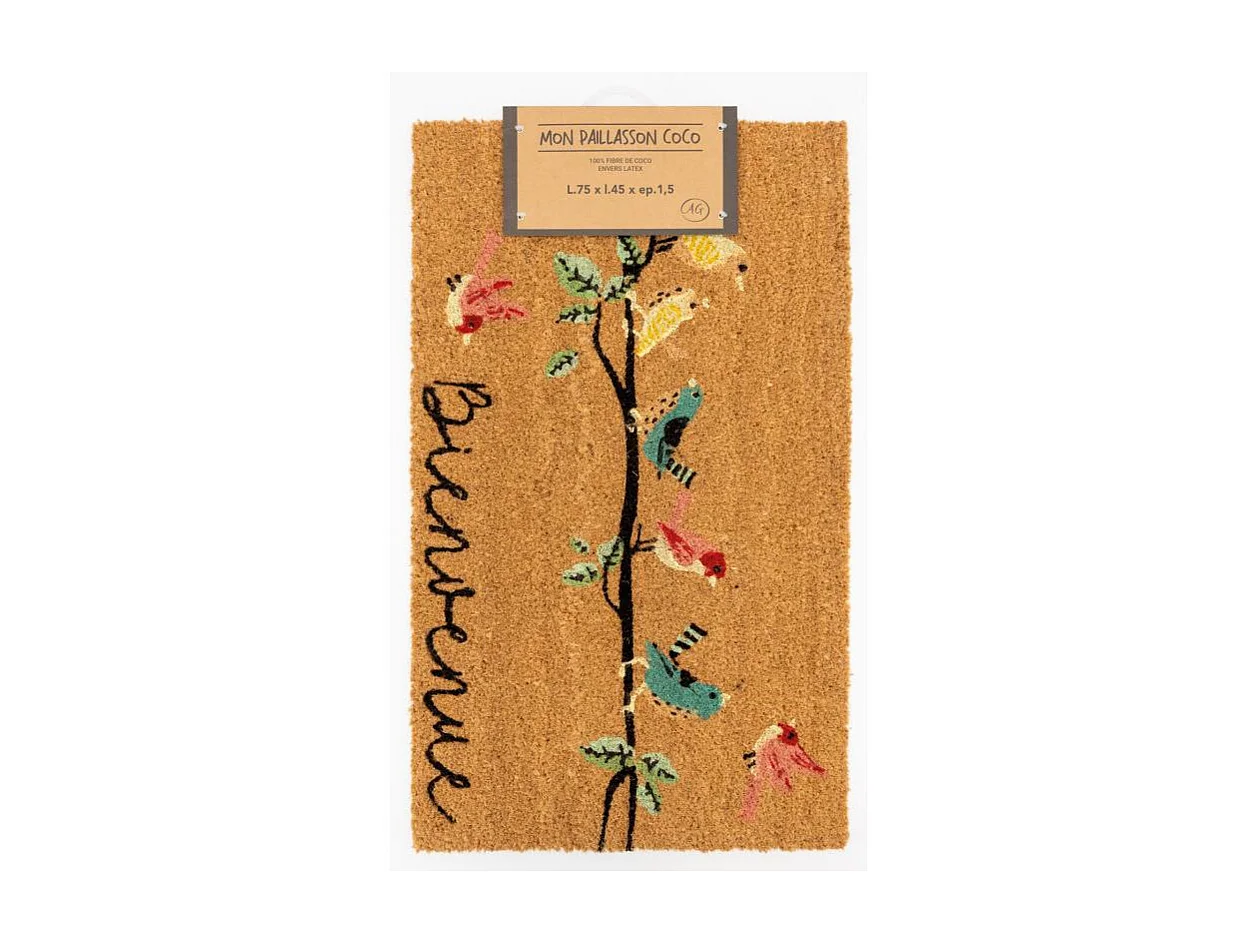 Paillasson coco intérieur extérieur 75 x 45 cm Bienvenue oiseaux