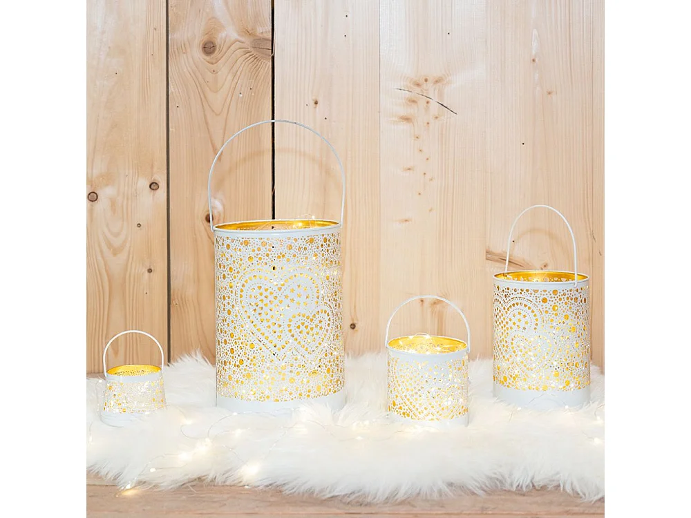 Photophore en métal laqué blanc Coeur Boule