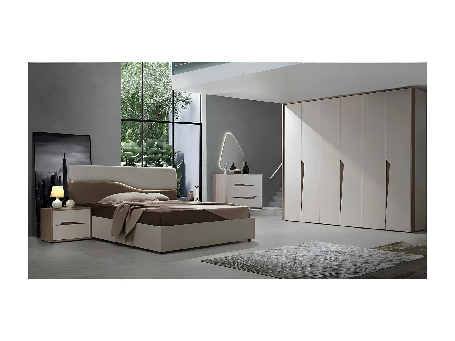 Set da camera da letto Soleil/Beige&Marrone