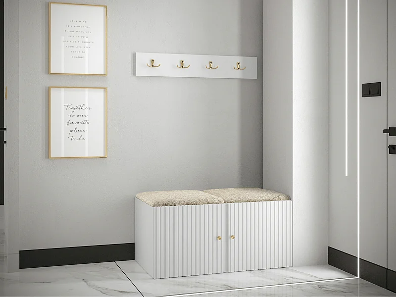 Meuble d'entrée Hartford 384, Blanc|Brun clair, Tapisserie|MDF|Stratifié