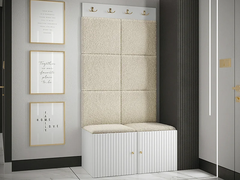 Meuble d'entrée Hartford 383, 186x84x46cm, Brun clair|Blanc, Stratifié|Tapisserie