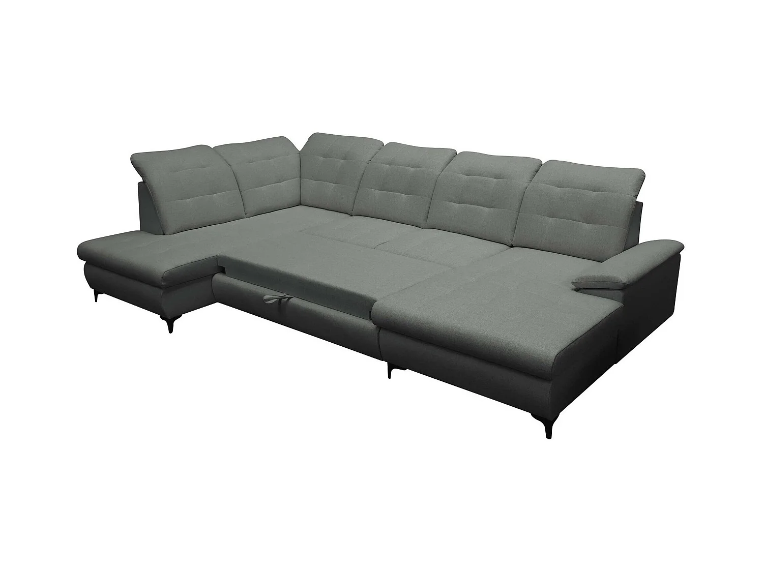 Canapé d'angle Sanford 100, Gris, Fonction de couchage, Boîte de literie, 330x212x105cm