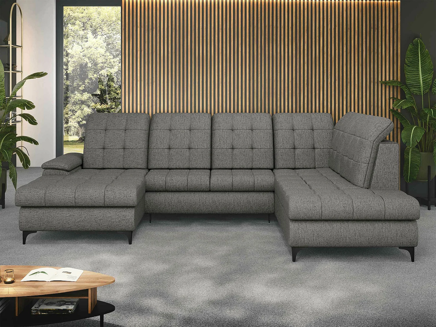 Canapé d'angle Sanford 100, Gris, Disponible, 330x212x105cm