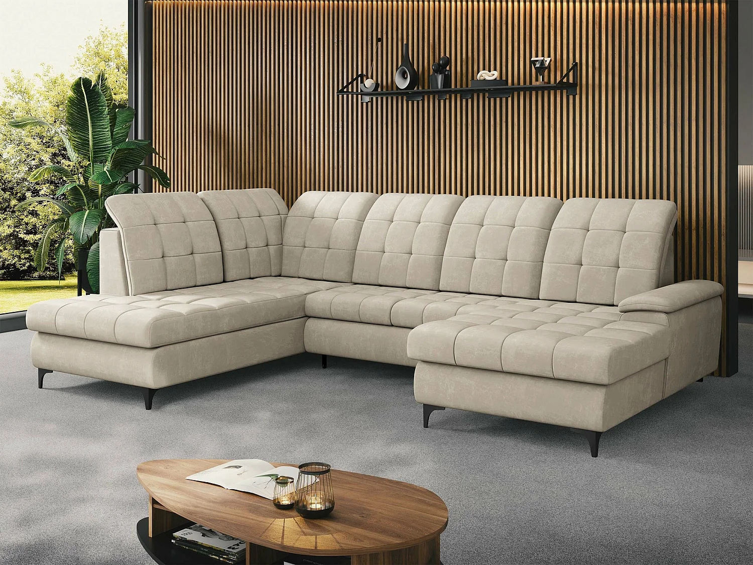 Canapé d'angle Sanford 100, Brun clair, Disponible, 330x212x105cm