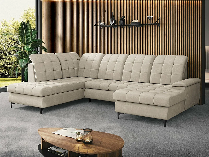 Sofá rinconero Sanford 100, De color marrón claro, Función de descanso, Almacenaje, 330cm