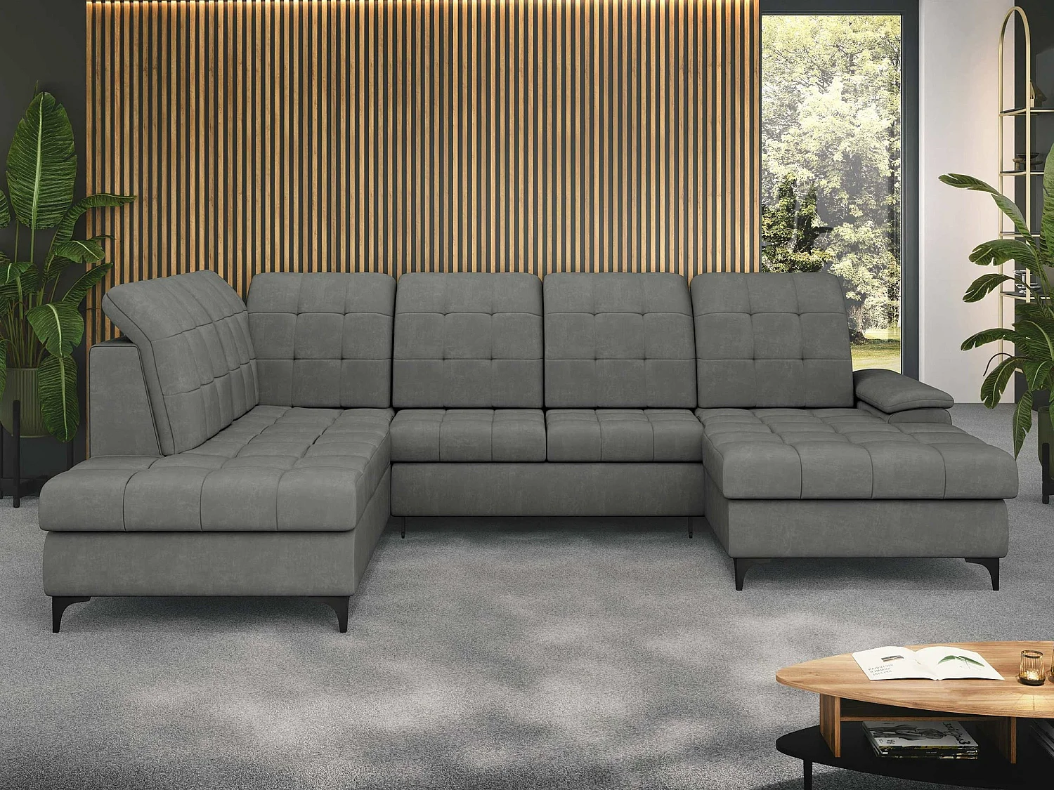 Canapé d'angle Sanford 100, Gris, Disponible, 330x212x105cm