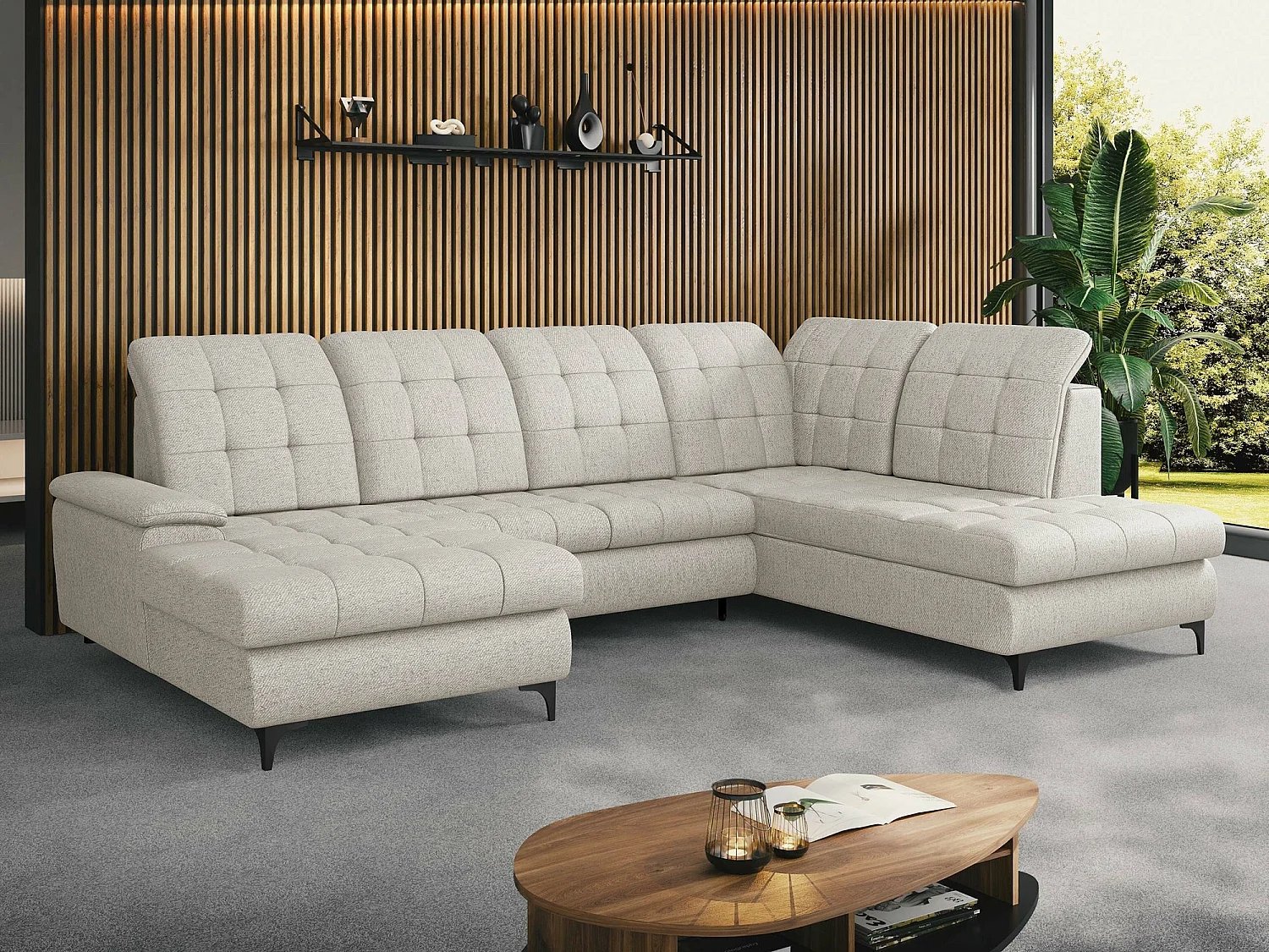 Sofá de canto Sanford 100, Castanho claro, Funcionalidade de dormir