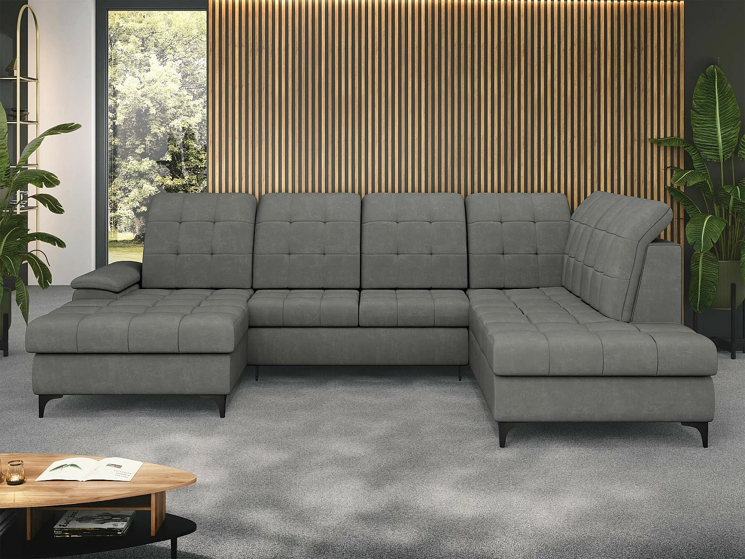 Canapé d'angle Sanford 100, Gris, Fonction de couchage, Boîte de literie, 330x212x105cm