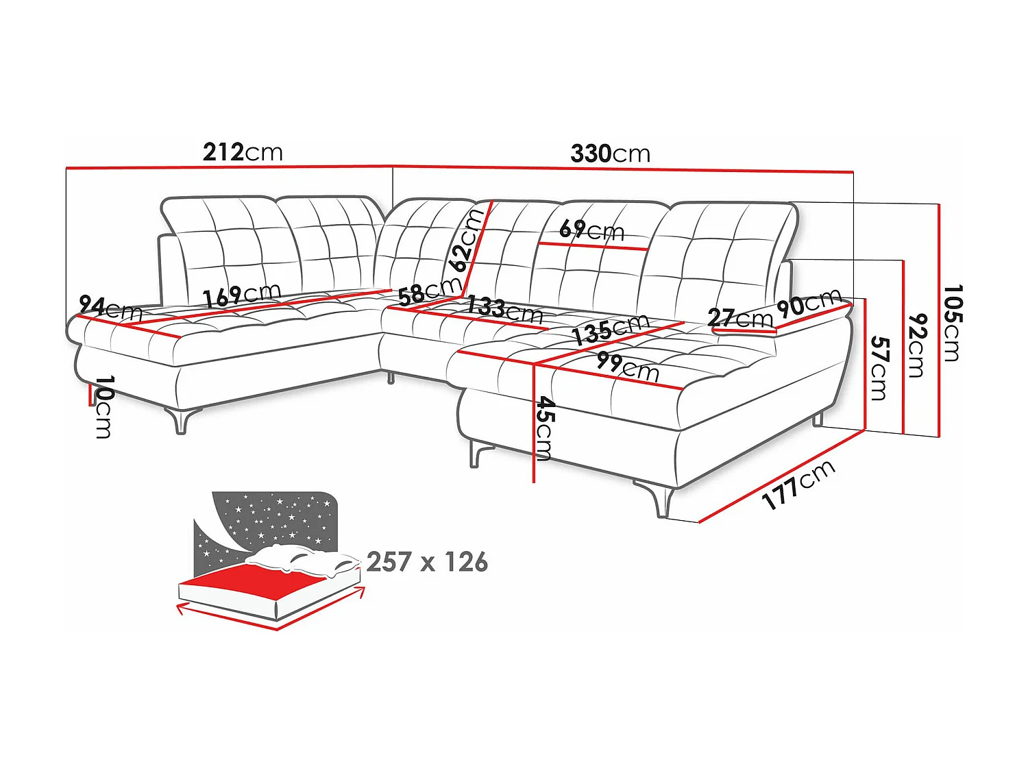 Sofá de canto Sanford 100, Castanho claro, Funcionalidade de dormir