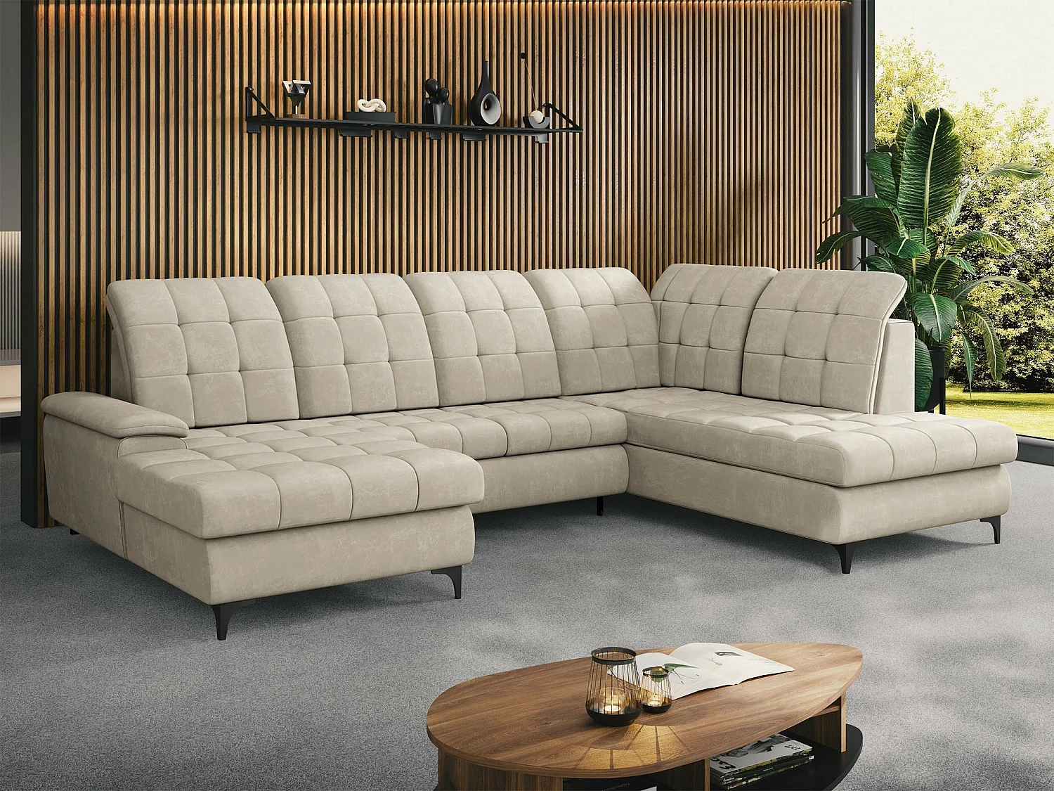 Sofá de canto Sanford 100, Castanho claro, Funcionalidade de dormir