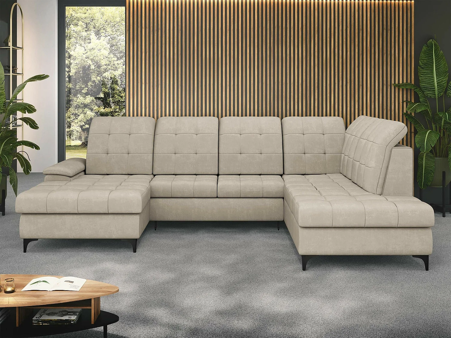 Sofá de canto Sanford 100, Castanho claro, Funcionalidade de dormir