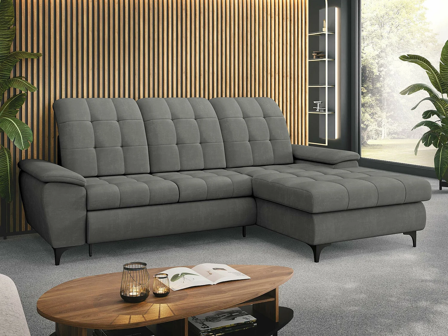 Canapé d'angle Sanford 103, Gris, Disponible, 260x182x103cm