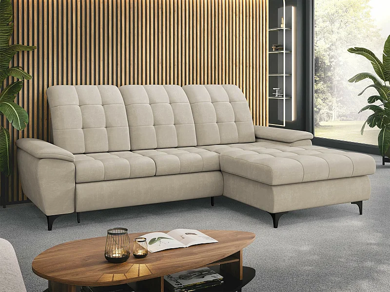 Sofá rinconero Sanford 103, De color marrón claro, Función de descanso, Almacenaje, 260cm