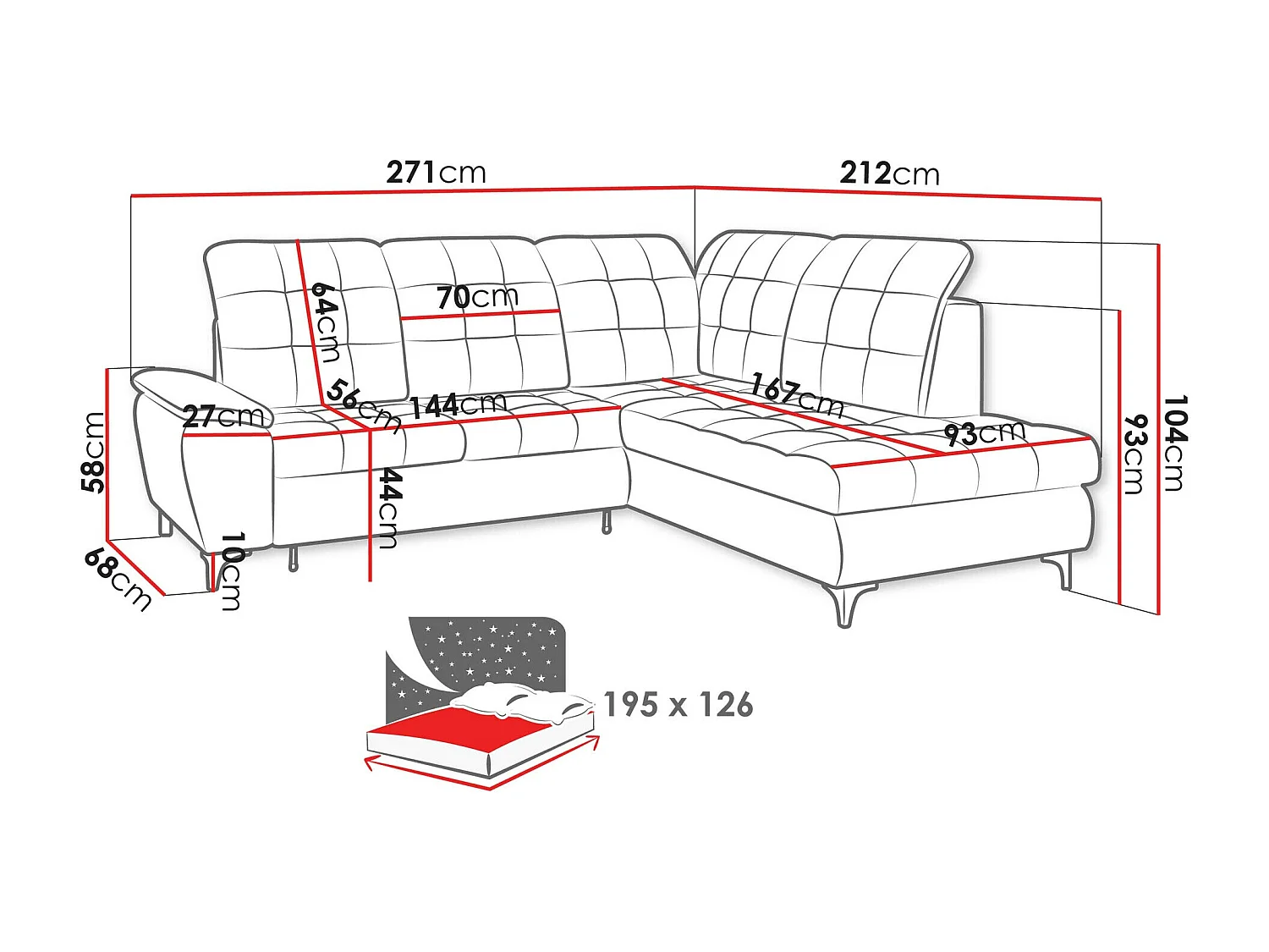 Canapé d&#039;angle Sanford 101, Brun clair, Disponible, 271x212x104cm