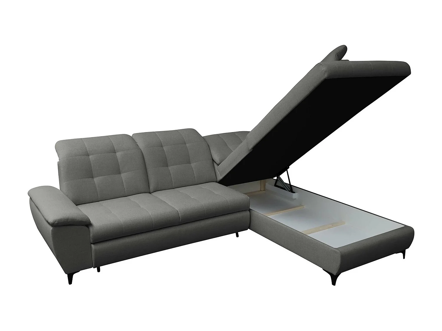 Sofá rinconero Sanford 101, Gris, Función de descanso, Almacenaje, 271x212x104cm