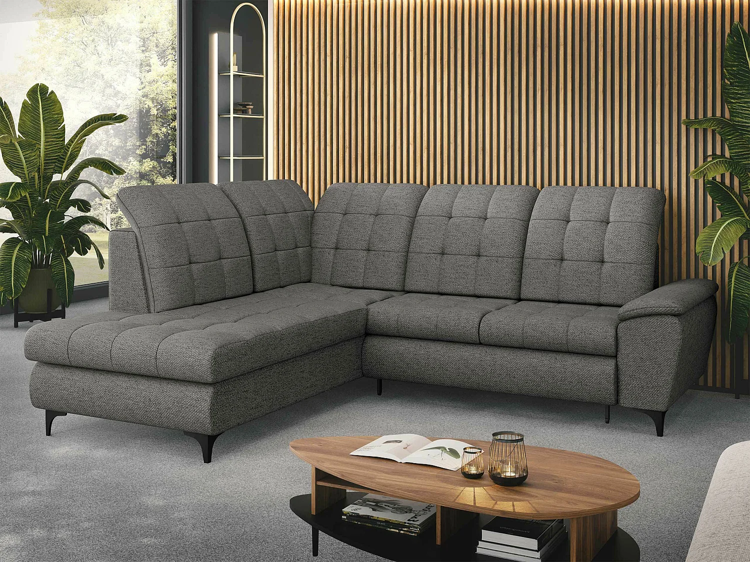 Canapé d'angle Sanford 101, Gris, Disponible, 271x212x104cm