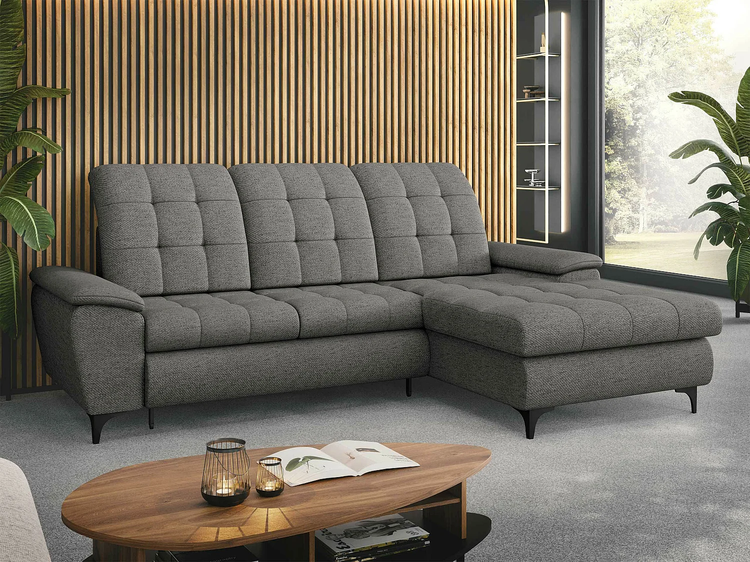 Canapé d'angle Sanford 103, Gris, Disponible, 260x182x103cm