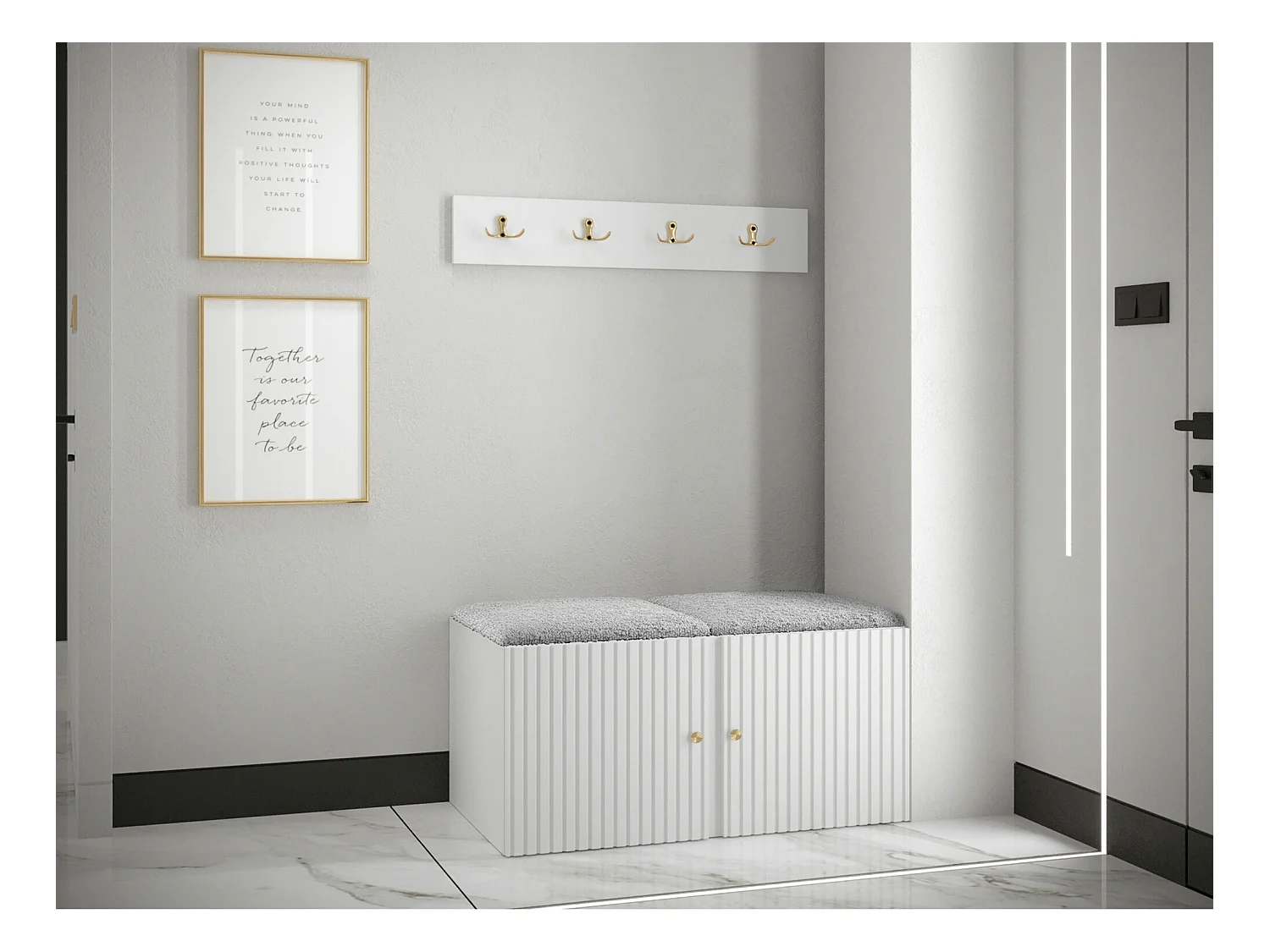 Meuble d'entrée Hartford 384, Blanc|Gris clair, Stratifié|Tapisserie|MDF