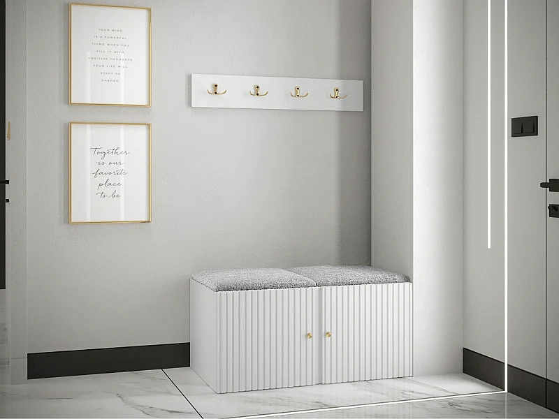 Meuble d'entrée Hartford 384, Gris clair|Blanc, MDF|Stratifié|Tissu, À poser|Murale