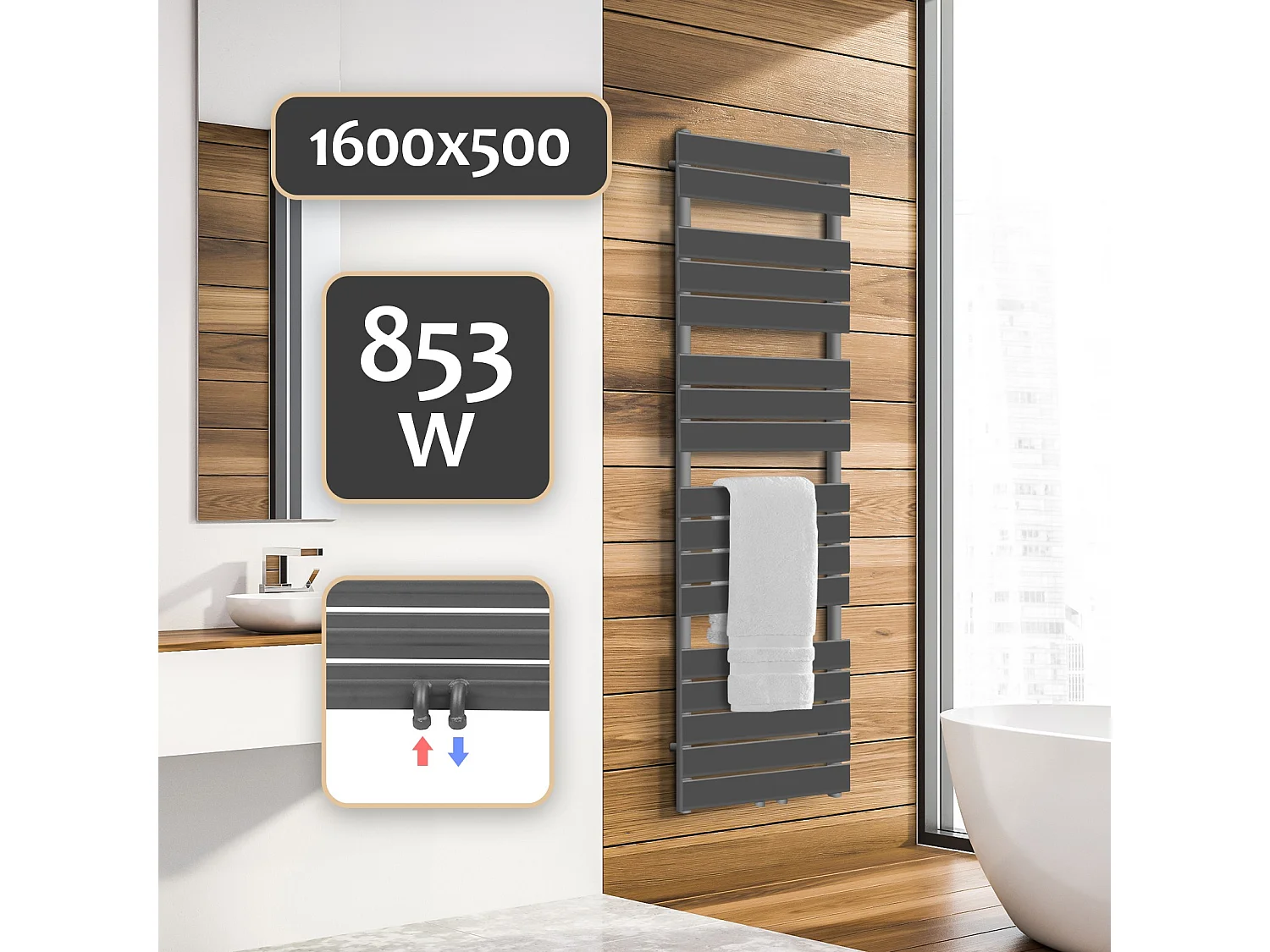 Handdoekradiator - badkamer radiator - 160 x 50 cm - Antraciet