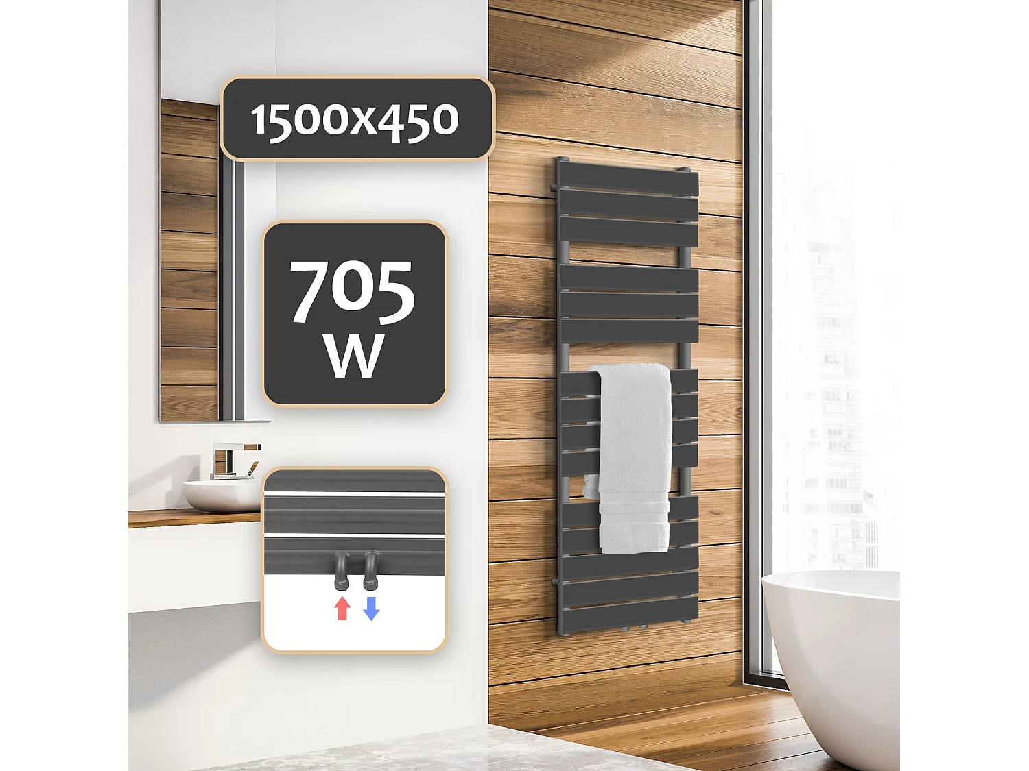 Handdoekradiator - badkamer radiator - 150 x 45 cm - Antraciet