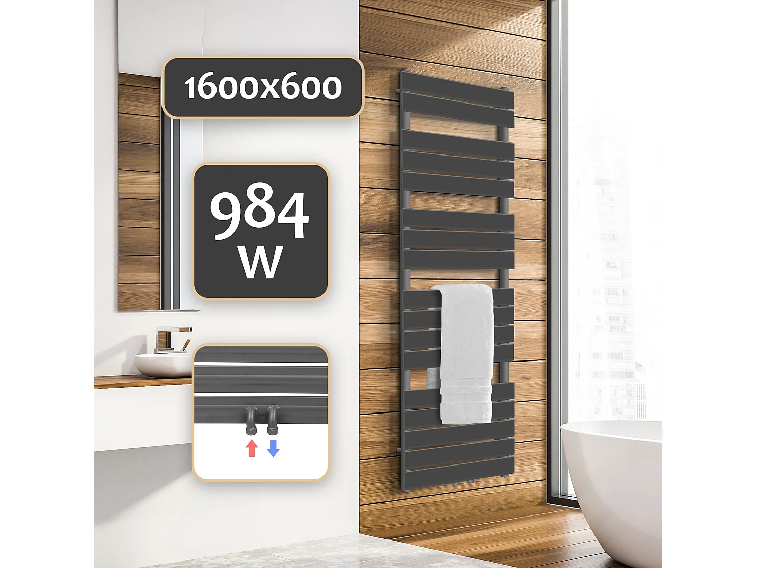 Radiateur sèche-serviettes - radiateur de salle de bain - 160 x 60 cm - Anthracite