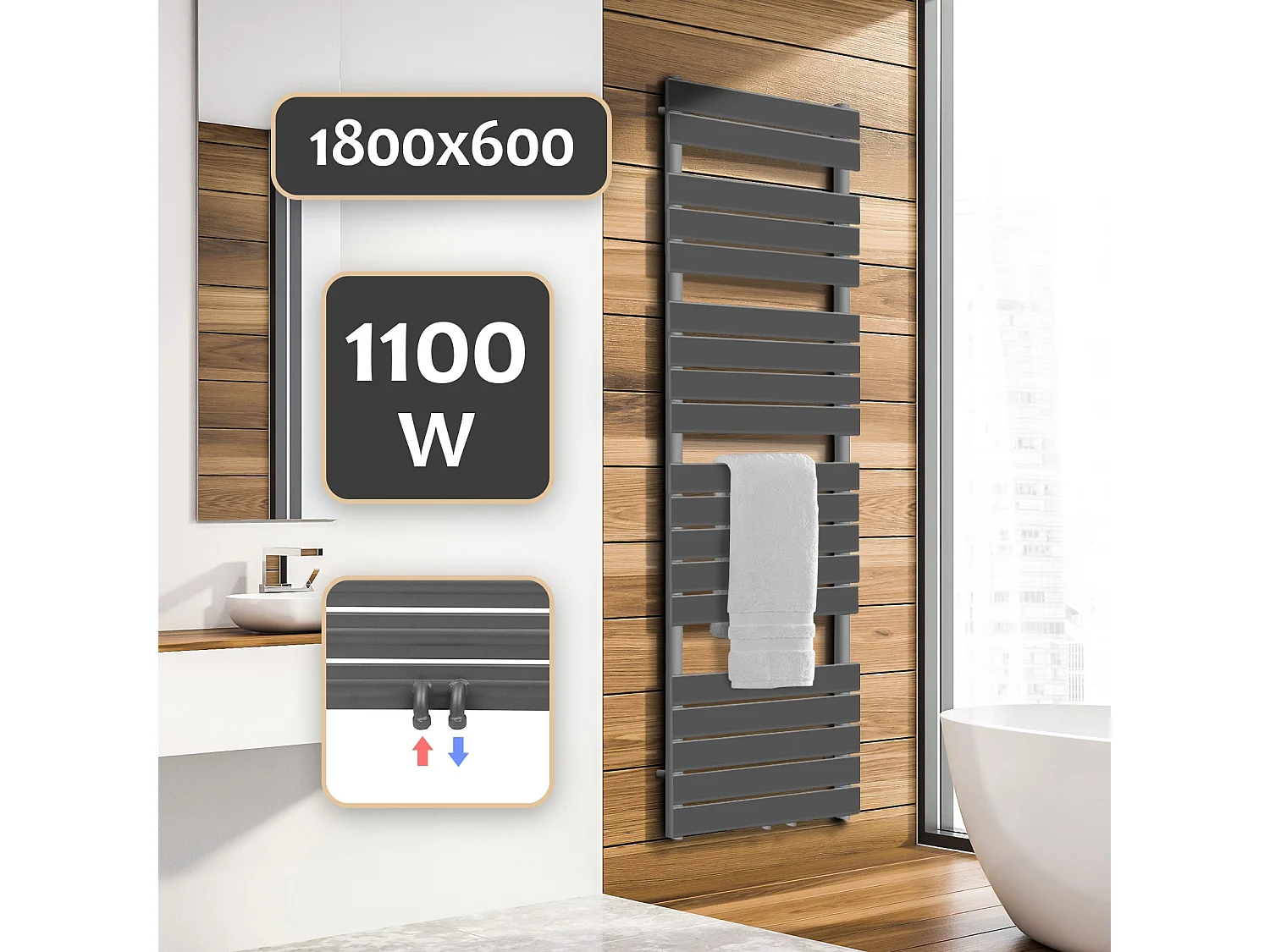 Radiateur sèche-serviettes - radiateur de salle de bain - 180 x 60 cm - Anthracite