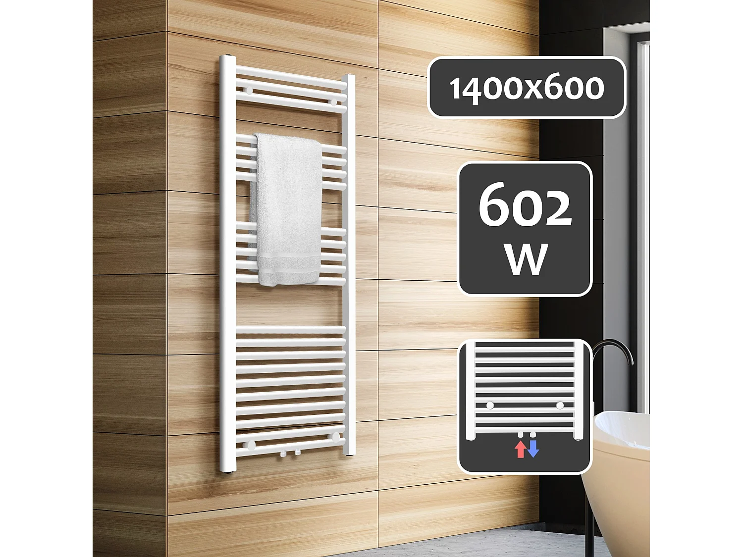 Handdoekradiator - badkamer radiator - 140 x 60 cm - Wit