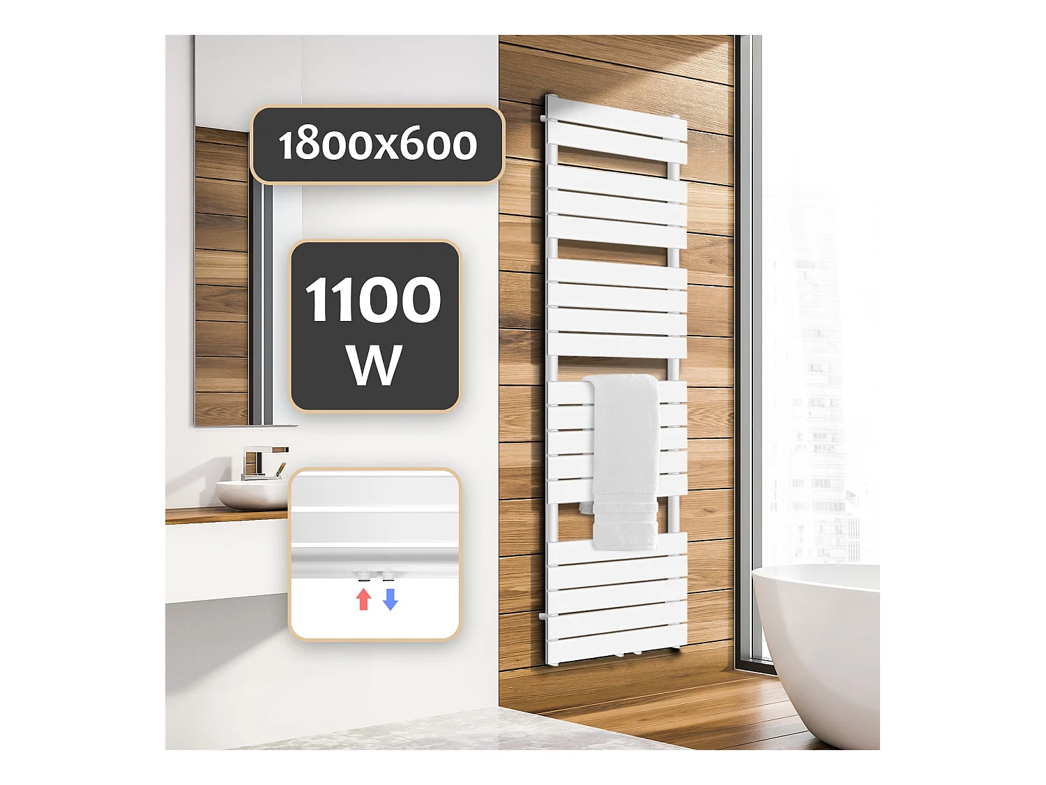 Radiateur sèche-serviettes - radiateur de salle de bain - 180 x 60 cm - Blanc