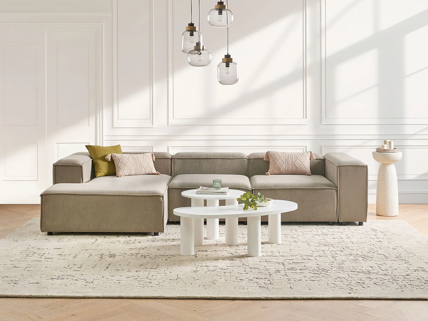 Canapé d'angle modulable ARDAL Velours côtelé Taupe 4 places Côté droit