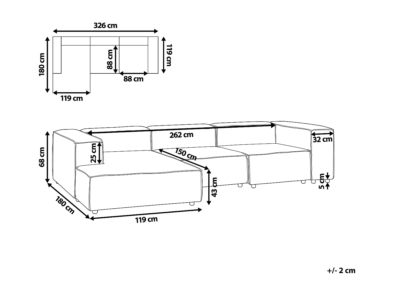 Canapé d'angle modulable ARDAL Velours côtelé Taupe 4 places Côté droit