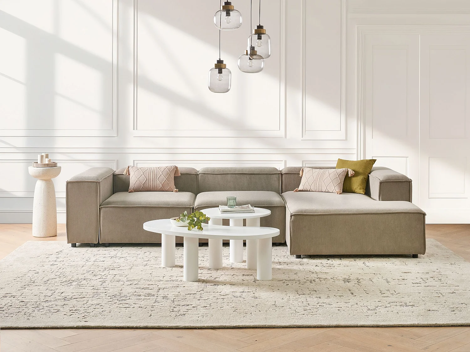 Sofá de canto modular ARDAL Bombazine Taupe 4 lugares à esquerda