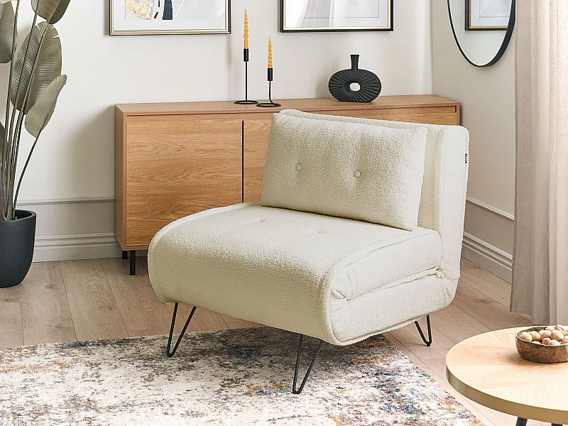 Sofa rozkładana jednoosobowa VESTFOLD Boucle Złamana biel