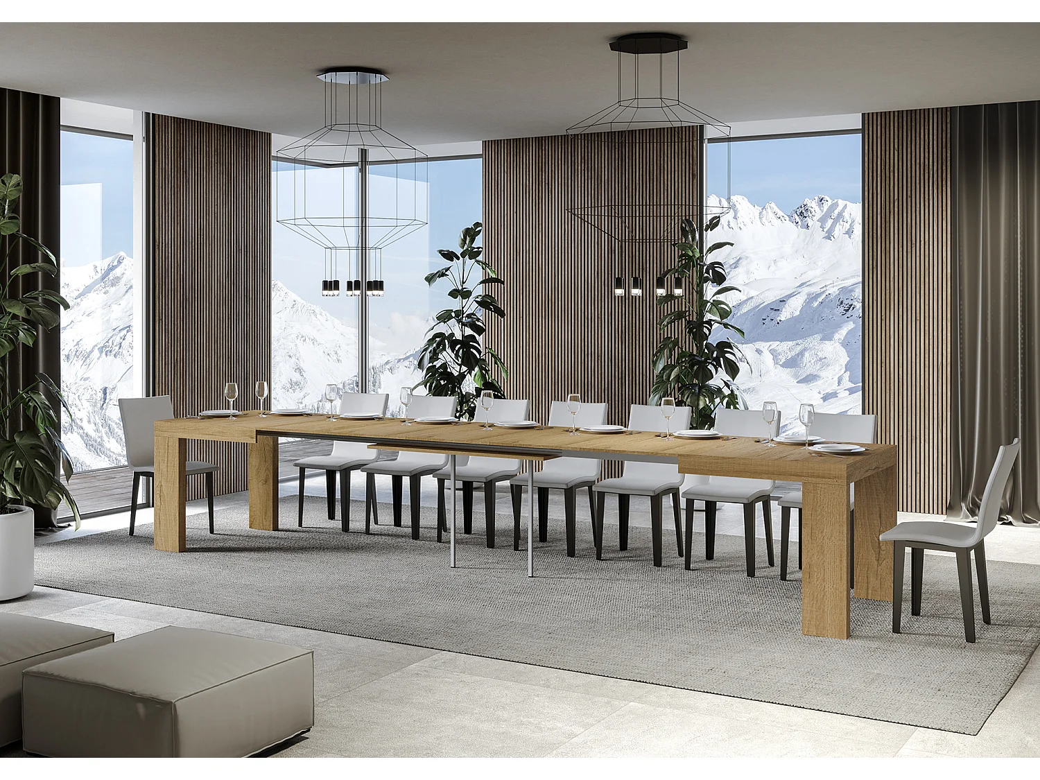 Table extensible 200/460x90 cm Roxell chêne nature