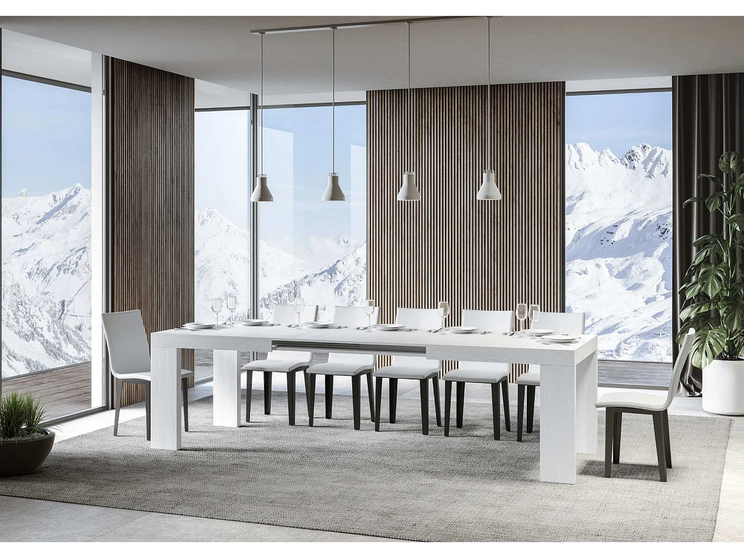 Uitschuifbare tafel 200/304x90 cm Roxell eiken wit