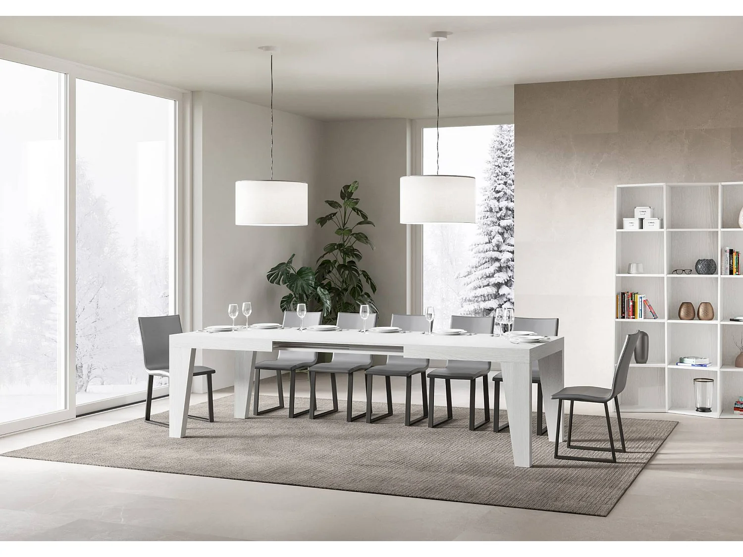 Mesa de jantar extensível 200/304x90 cm Naxy cinza branca