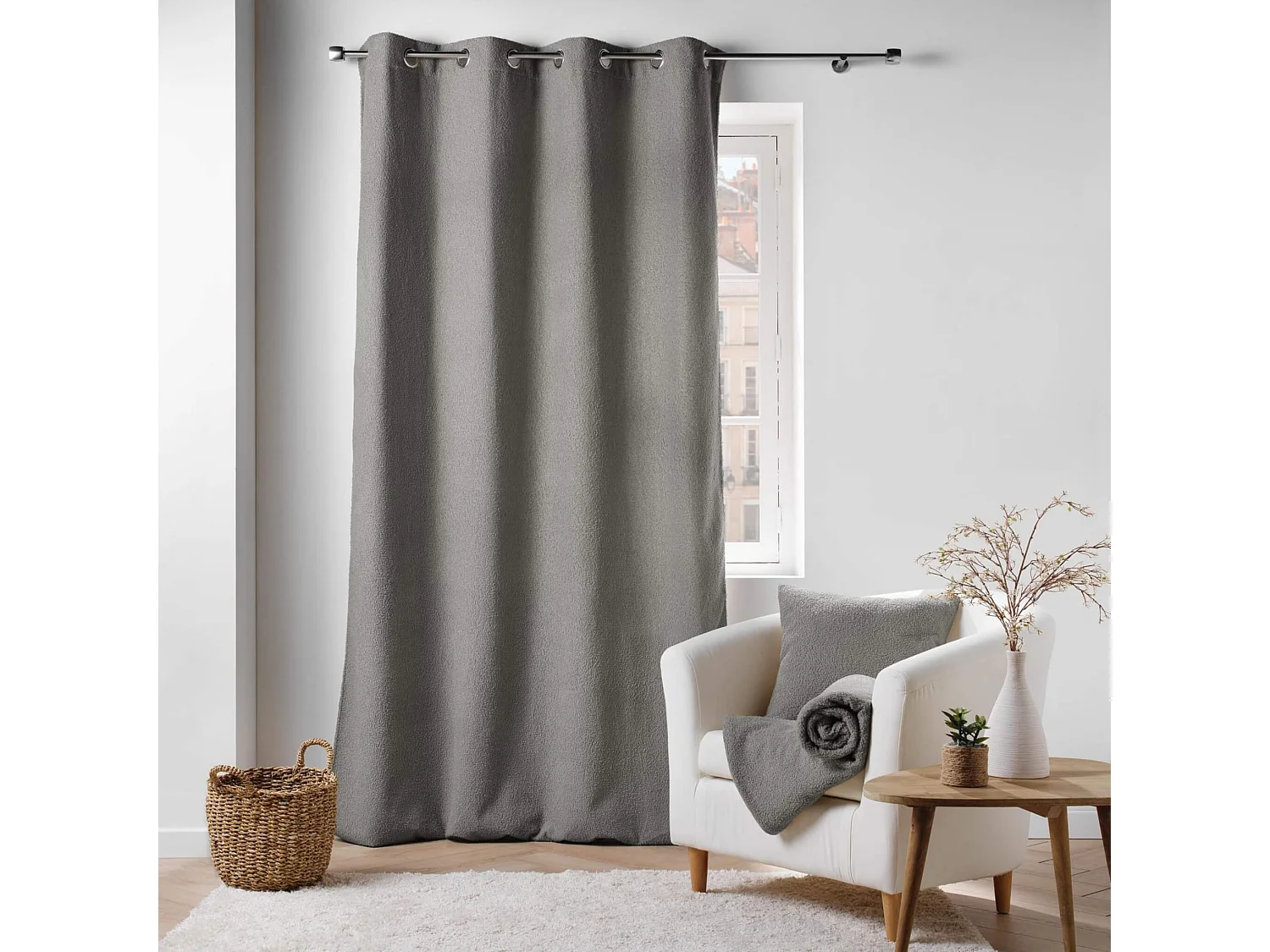 Rideau à Œillets Bouclette "Wooly" 140x240cm Gris