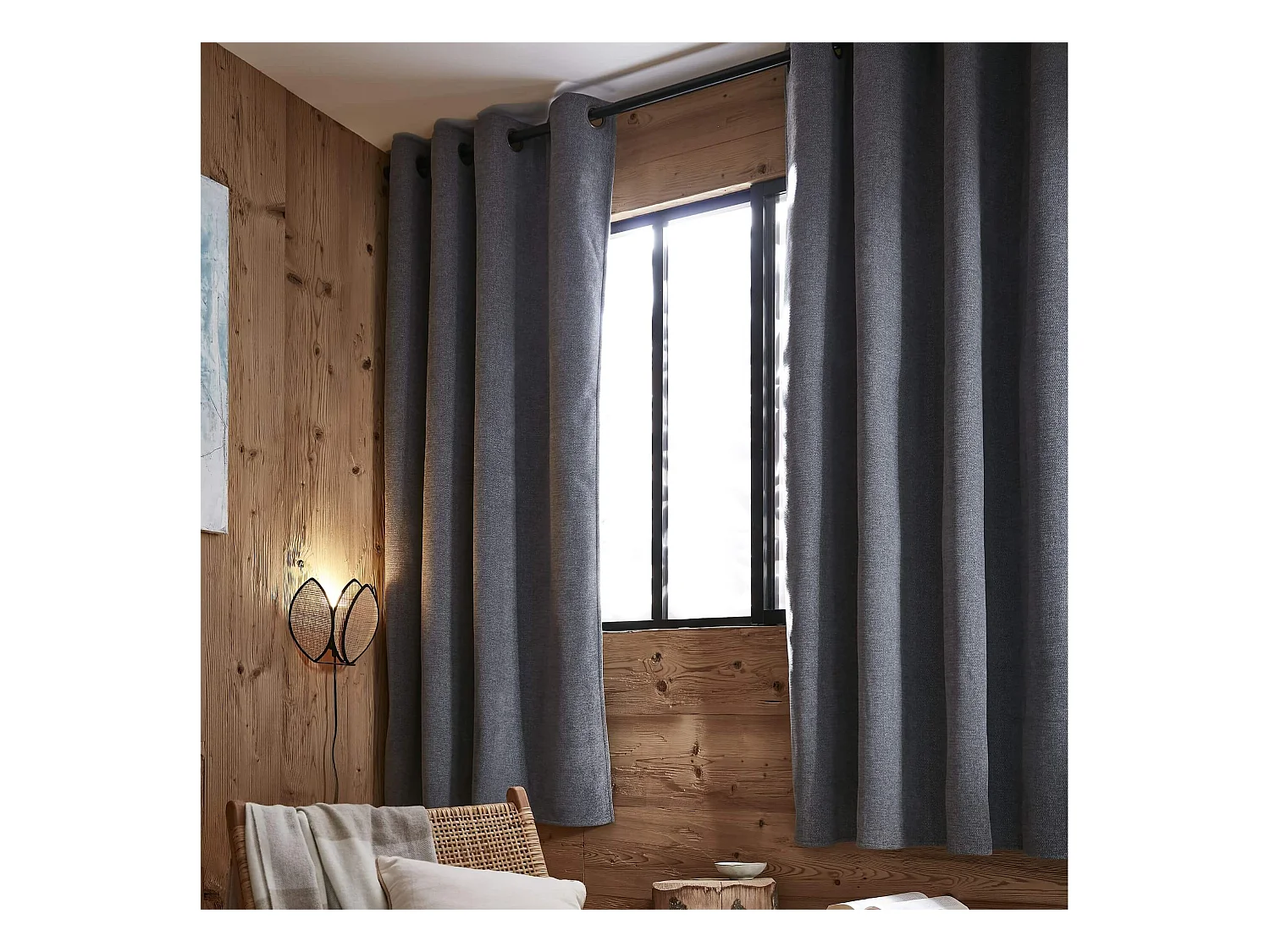 Rideau occultant thermique à oeillets 140x180 Gris