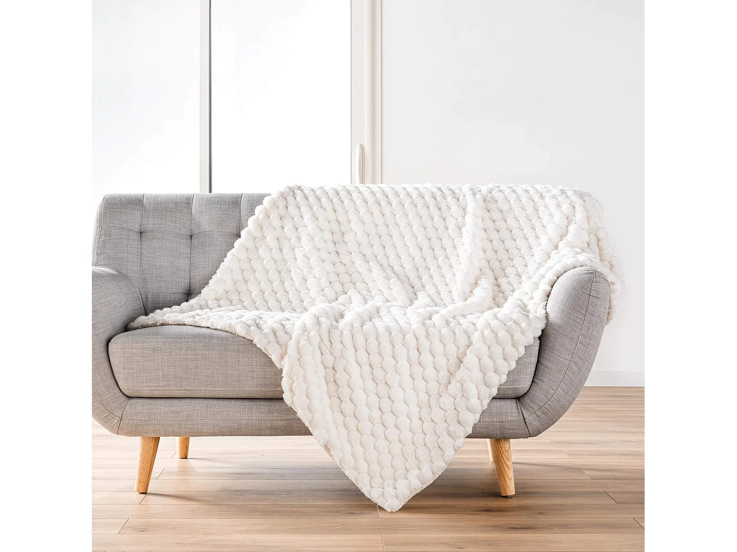 Manta em xadrez de imitação de pele/Sherpa Frosty 180x220 - Douceur d'Intérieur