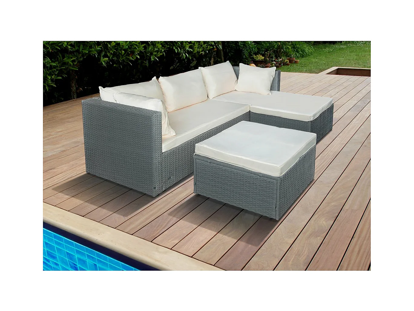 Lage loungeset van gevlochten hars "Diya" 3 plaatsen - Grijs, modulair en elegant ontwerp voor alle ruimtes