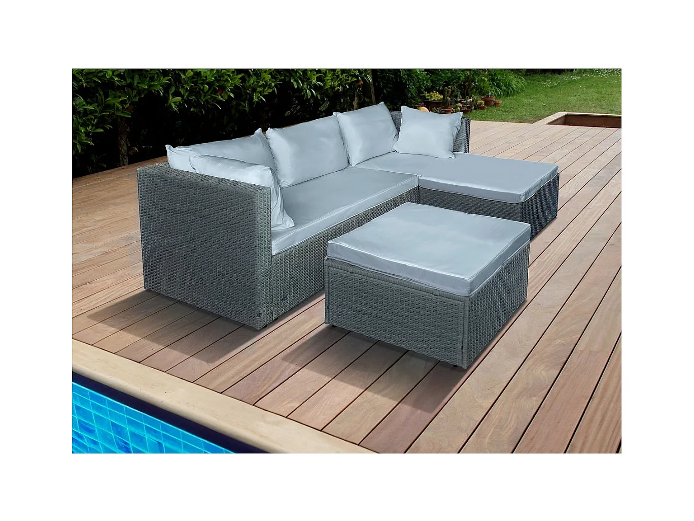 Lage loungeset van gevlochten hars "Diya" 3 plaatsen - Grijs, modulair en elegant ontwerp voor alle ruimtes