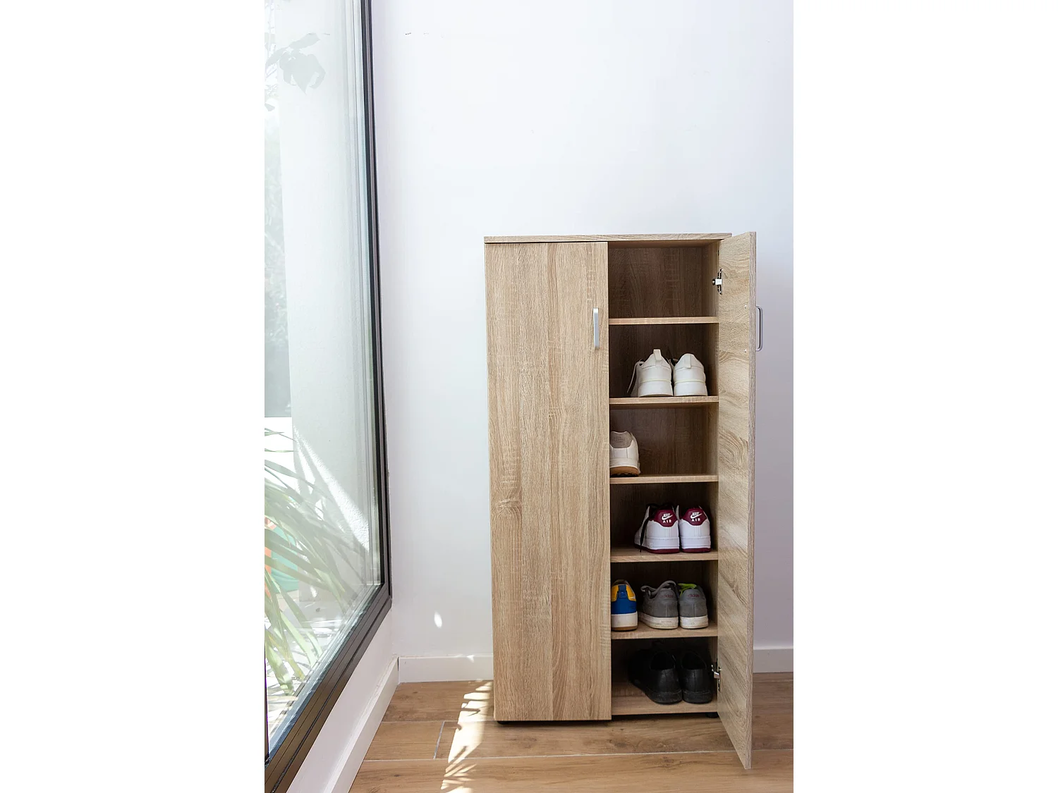 DUPI Zapatero Librería de Dos Puertas, Madera, Zapatero Puertas de Libro Mueble Auxiliar, Medidas: 60cms Ancho, 24,5cms Profundo, 124cms Alto (Taupe)