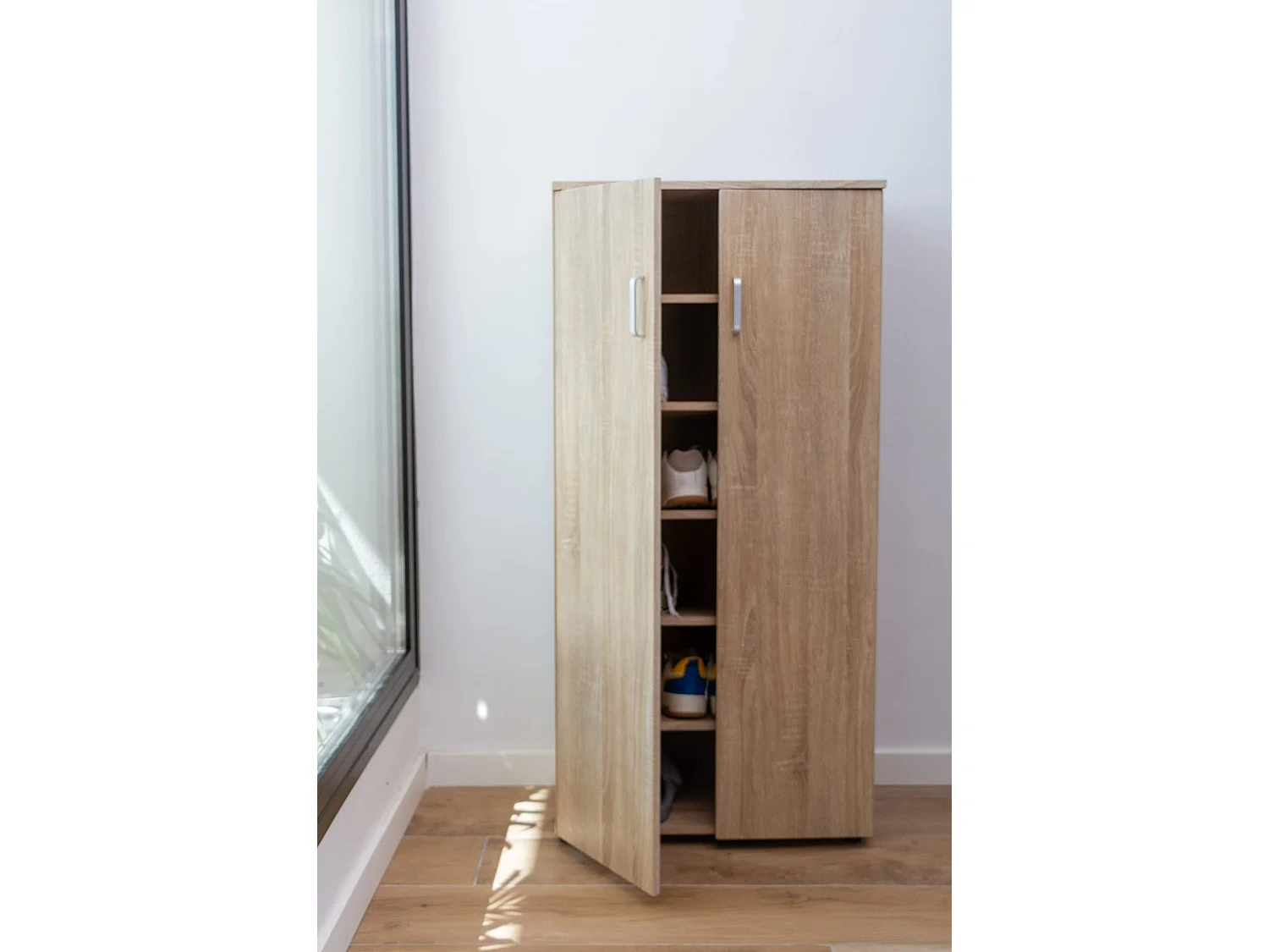 DUPI Zapatero Librería de Dos Puertas, Madera, Zapatero Puertas de Libro Mueble Auxiliar, Medidas: 60cms Ancho, 24,5cms Profundo, 124cms Alto (Taupe)