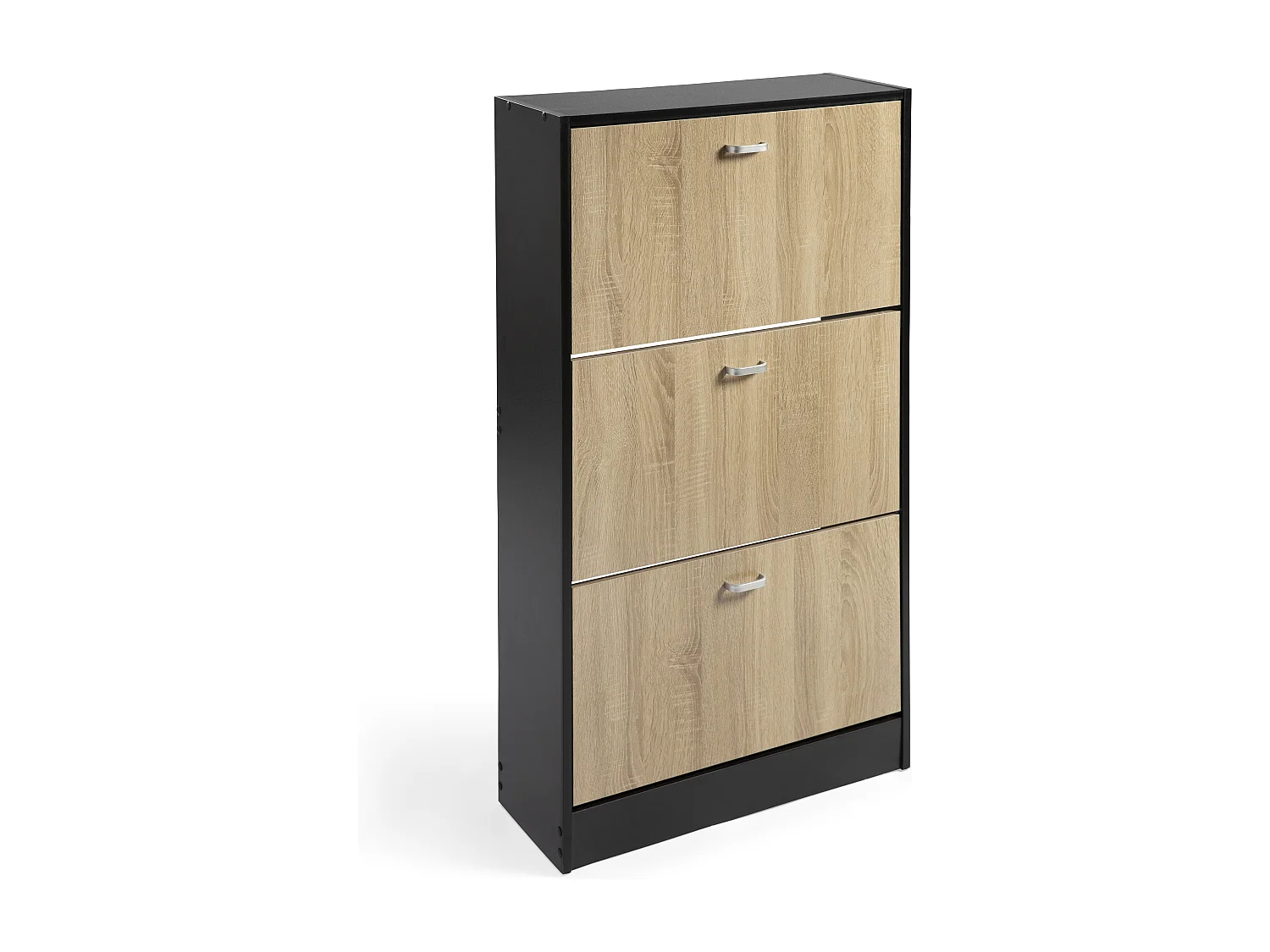 DUPI Zapatero Madera, Tres Puertas, Zapatero Puertas Oscilobatientes, Mueble Auxiliar, Medidas: 63cms Ancho, 24cms Profundo, 115cms Alto (Taupe/Negro)