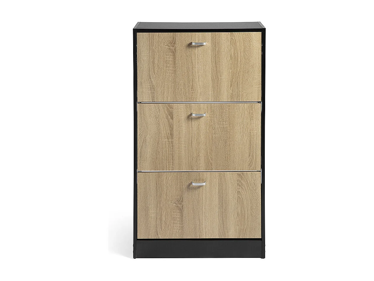 DUPI Zapatero Madera, Tres Puertas, Zapatero Puertas Oscilobatientes, Mueble Auxiliar, Medidas: 63cms Ancho, 24cms Profundo, 115cms Alto (Taupe/Negro)