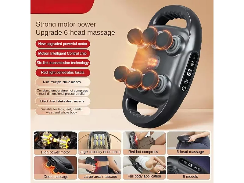 DUPI Pistola de Masaje de 6 Cabezas, 20 Niveles, 9 Modos, Pantalla Digital LED