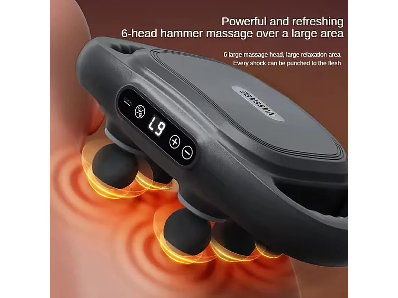 DUPI Pistola de Masaje de 6 Cabezas, 20 Niveles, 9 Modos, Pantalla Digital LED