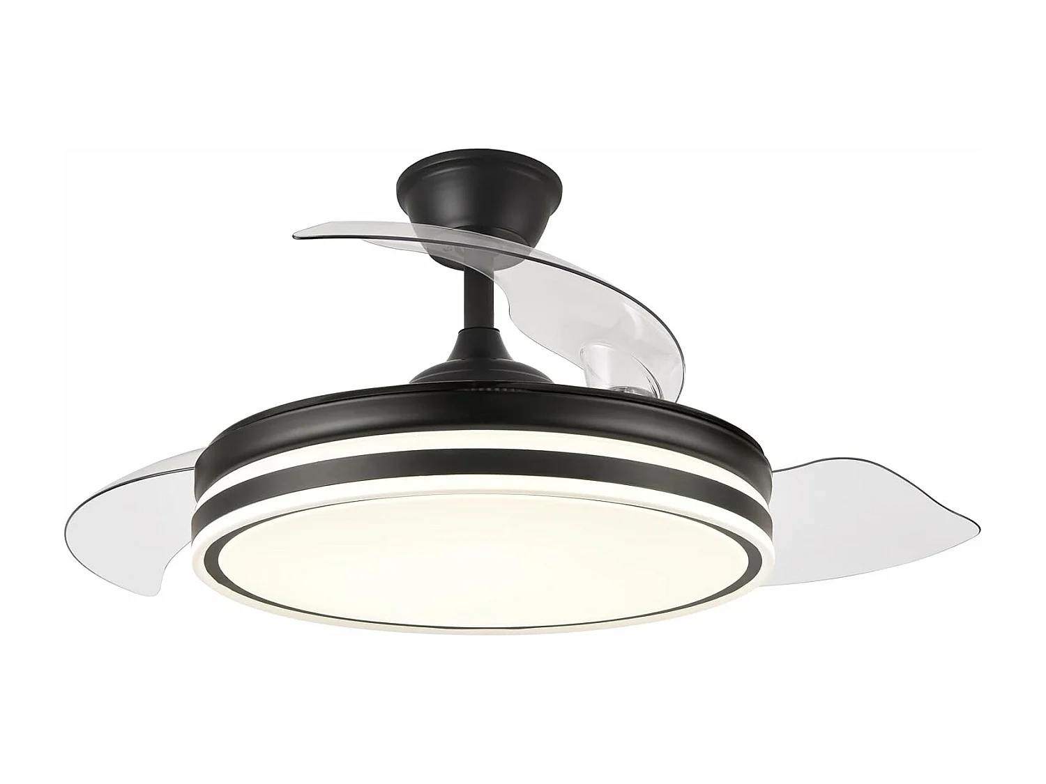 Ventilador de techo con Luz Led COSMOS aspas retractil que se esconden aspas ocultas transparentes super silencioso, con mando a distancia (Negro)