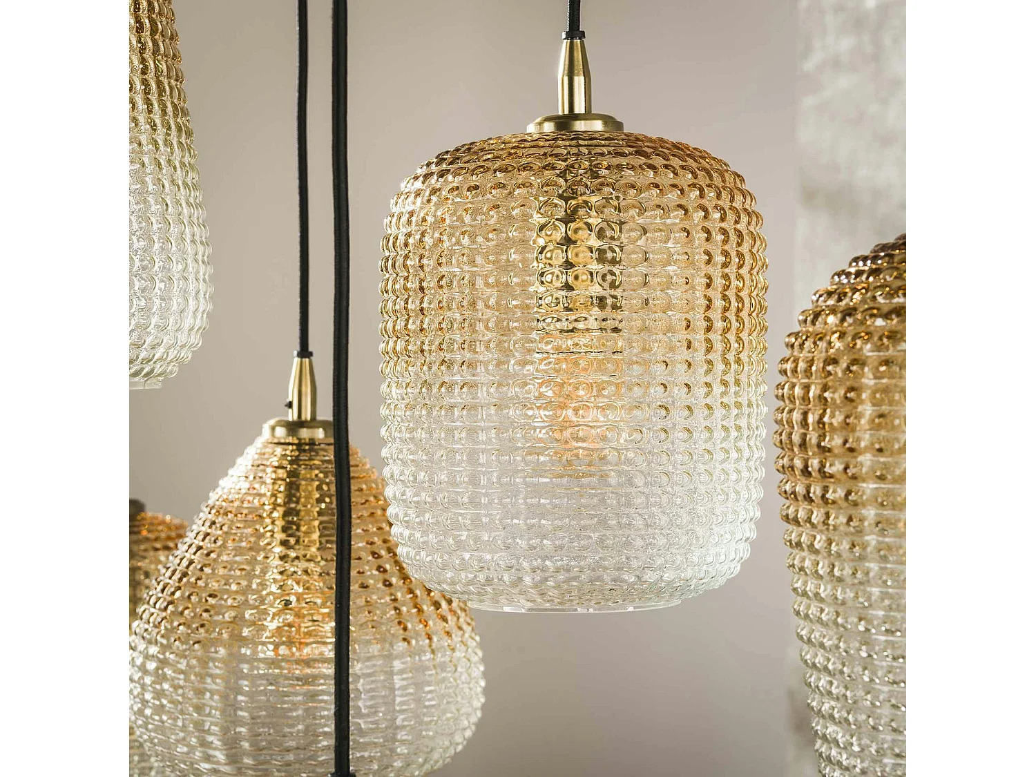 Suspension en verre ambré motif pois 9 abat-jour NOVA