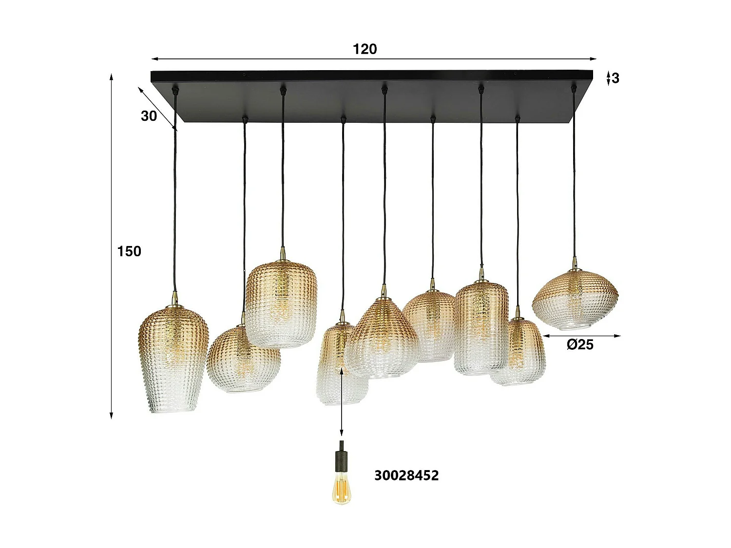 Suspension en verre ambré motif pois 9 abat-jour NOVA